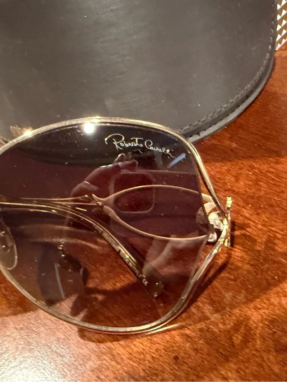 Roberto Cavalli Black Lens Sunglasses with Gold-Tone Frame
